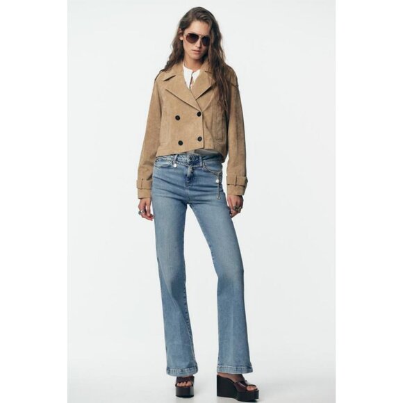 ZARA 100% LEATHER SHORT TRENCH COAT - Picture 5 of 13